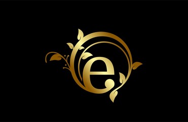 Letter E Beauty Shape Flower Golden Monogram Logotype