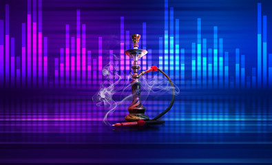 Hookah with smoke on a dark abstract background. Background of p