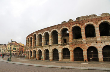 Fototapeta na wymiar Verona Arena, Roman amphitheatre in Piazza Bra in Verona, Italy