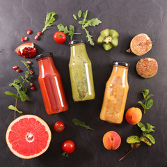fruit juice in bottle- healthy smoothie - obrazy, fototapety, plakaty