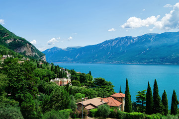 Beautiful landscape of Gargnano small town on Garda Lake of Italy
