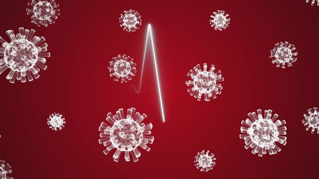 Virus (Coronavirus Covid-19) and heartbeat cardio ekg pule - 3d animation 4K