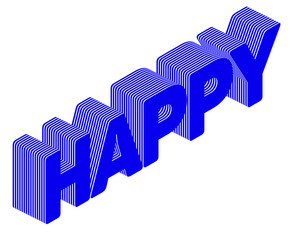 Happy word typography 3D rendering isolated white background