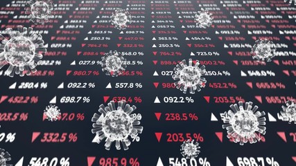 Statistics of financial market data about a epidemic disease. Analysis graphs and reports numbers about a pandemic virus crisis. 4K animation. - Powered by Adobe