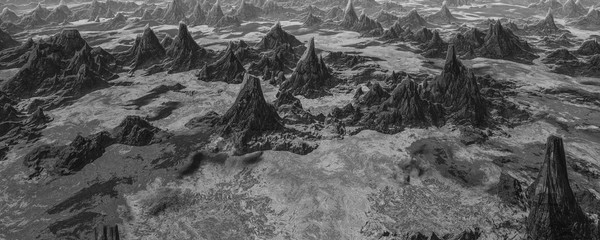 Fototapeta na wymiar 3d landscape greyscale rough mountains with grain texture