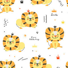Seamless pattern with cute lions.