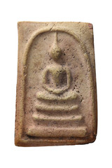 Amulets, amulets, sacred amulets of Thailand, behind the white backdrop