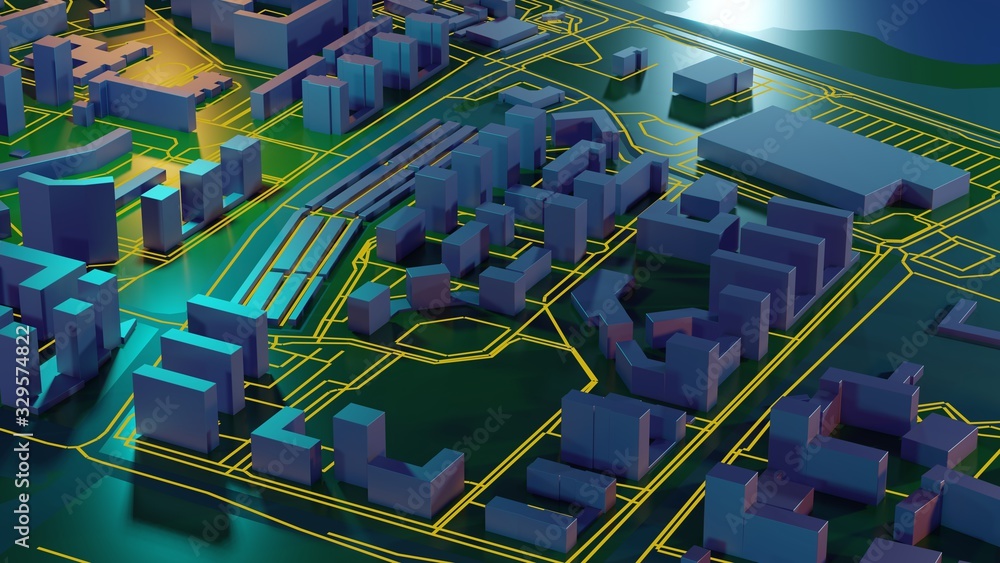 Poster 3d image render, aerial view of cityscape background. 3d rendering.