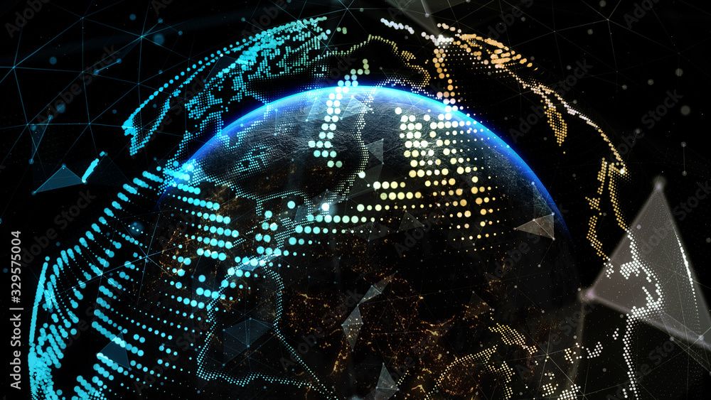 Poster connection lines around earth globe. some elements of the image provided by nasa. 3d illustration gl