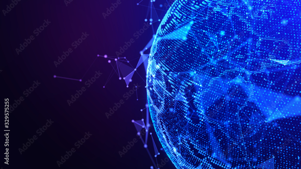 Wall mural global world map. futuristic concept background with planet earth. internet and technology. blue bac