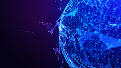 Global world map. Futuristic concept background with planet Earth. Internet and technology. Blue background. 3d illustration.