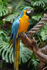 beautiful parrot sitting on a branch in the jungle