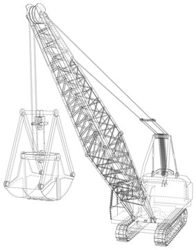 recommend clip art: Walking Dragline, Mobile excavating machine used in open-cut mining. The layers of visible and invisible lines are separated. Wire-frame.