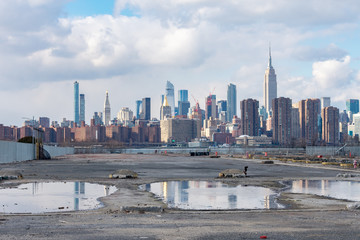 Empty Lot in Williamsburg Brooklyn with a view of the Manhattan New York City Skyline