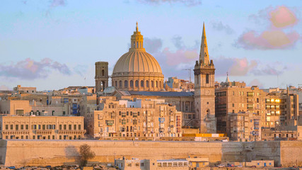 Fototapeta na wymiar Typical and famous skyline of Valletta - the capital city of Malta - travel photography