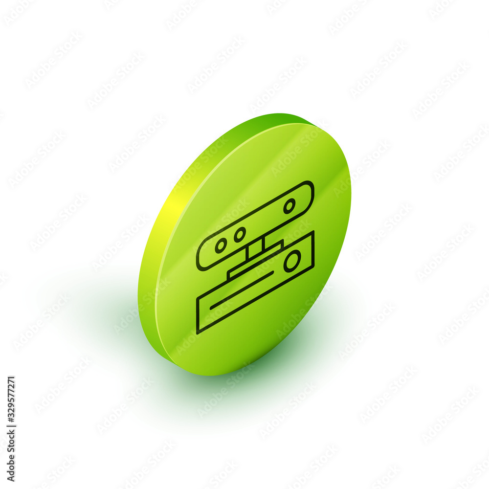 Poster isometric line motion sensor icon isolated on white background. green circle button. vector illustra