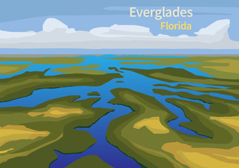Landscape of Everglades saw grass, Florida