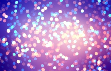 Glitter holiday background. Bokeh  textured abstraction. Purple blue lilac pink gradient. Bright sparkles pattern.