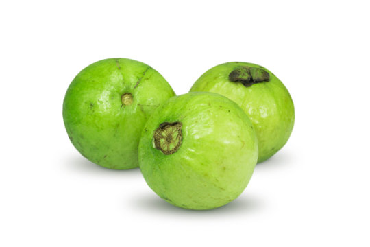 set of three fresh green guava on white background