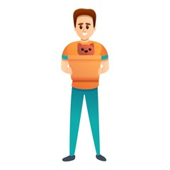 Happy man adopt cat icon. Cartoon of happy man adopt cat vector icon for web design isolated on white background