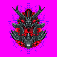 Mecha head samurai with sacred geometry pattern