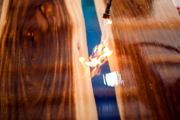 Treatment of wood with epoxy and varnish. manufacturing of furniture from solid