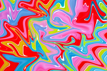 Multicolored liquid marbling paint swirls background. Fluid painting abstract texture.