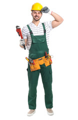 Handsome male worker on white background