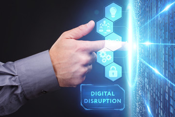 Business, Technology, Internet and network concept. Young businessman working on a virtual screen of the future and sees the inscription: