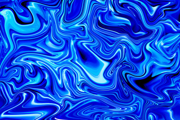Blue liquid marbling paint swirls background. Fluid painting abstract texture.