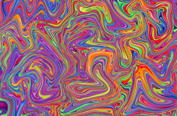 Multicolored liquid marbling paint swirls background. Fluid painting abstract texture.