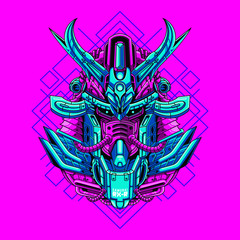 Mecha head samurai with sacred geometry pattern