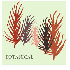 Fototapeta premium Vector illustration of hand drawn plants in warm colors. The symbol of environmentally friendly products on a natural basis. Packaging design of cosmetics or drugs in a modern style.