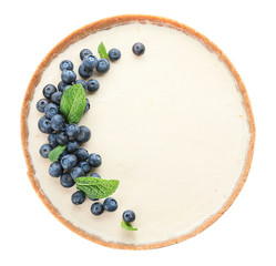 Tasty cheesecake on white background