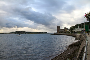 Fototapeta premium the church tower of the village with sea view