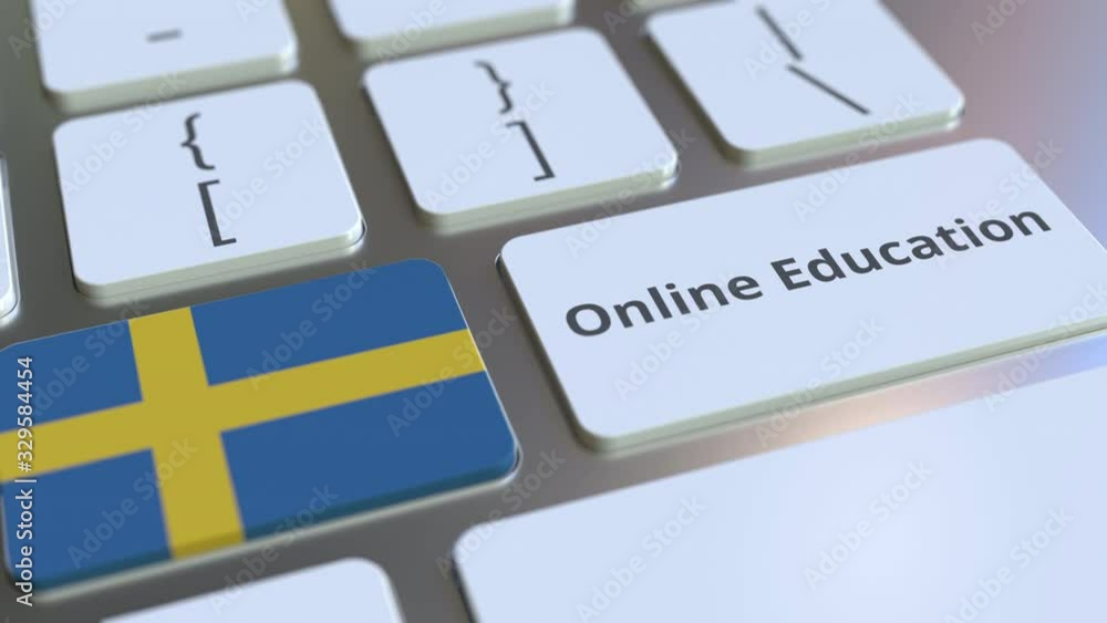 Aufkleber online education text and flag of sweden on the buttons on the computer keyboard. modern professiona