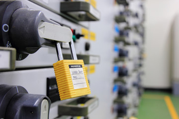Lockout Tagout , Electrical safety system.Key lock switch or circuit breaker for safety protect.in electric room