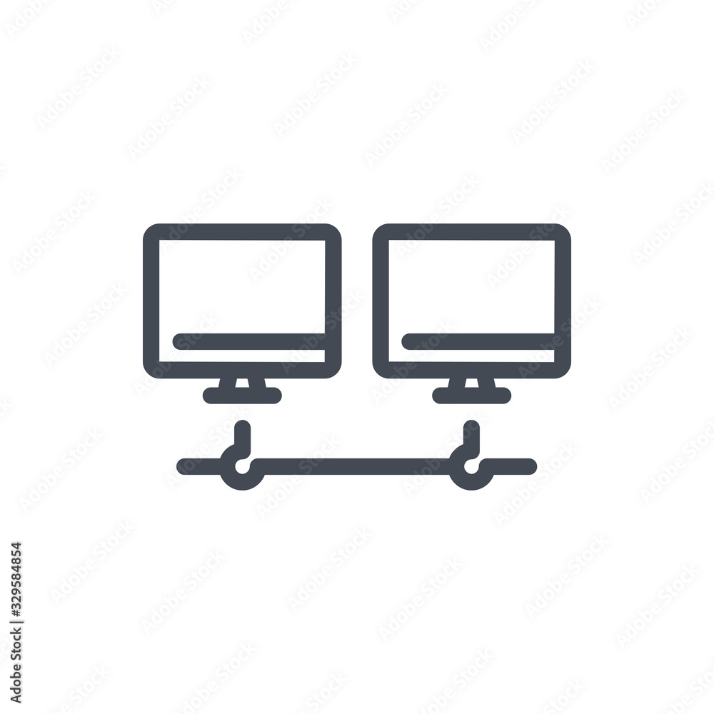 Poster network connection to computers line icon. cable connection to computers vector outline sign.