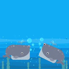 cheerful cartoon underwater scene with swimming coral reef fishes illustration