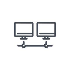 Network connection to computers line icon. Cable connection to computers vector outline sign.