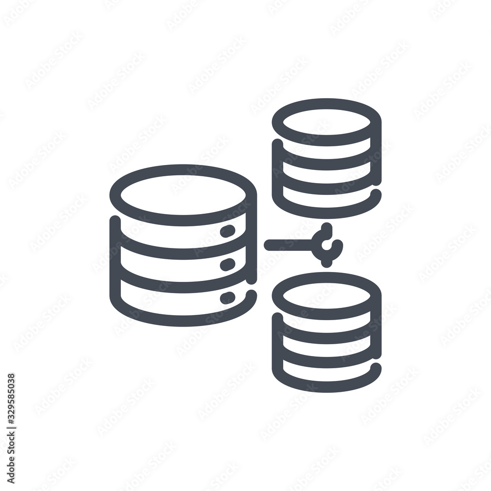 Poster computing data storage connection line icon. server with connection to another server vector outline