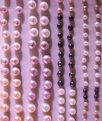 Pearl beads on a pink counter