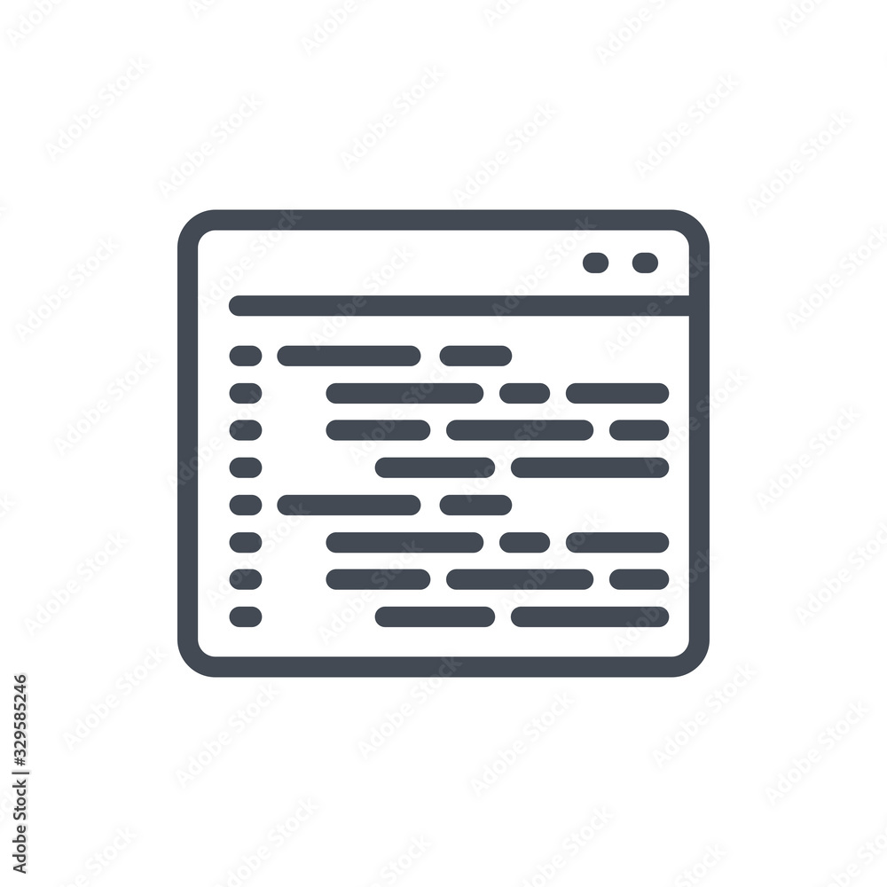 Poster website development line icon. web page with lines of codes vector outline sign.