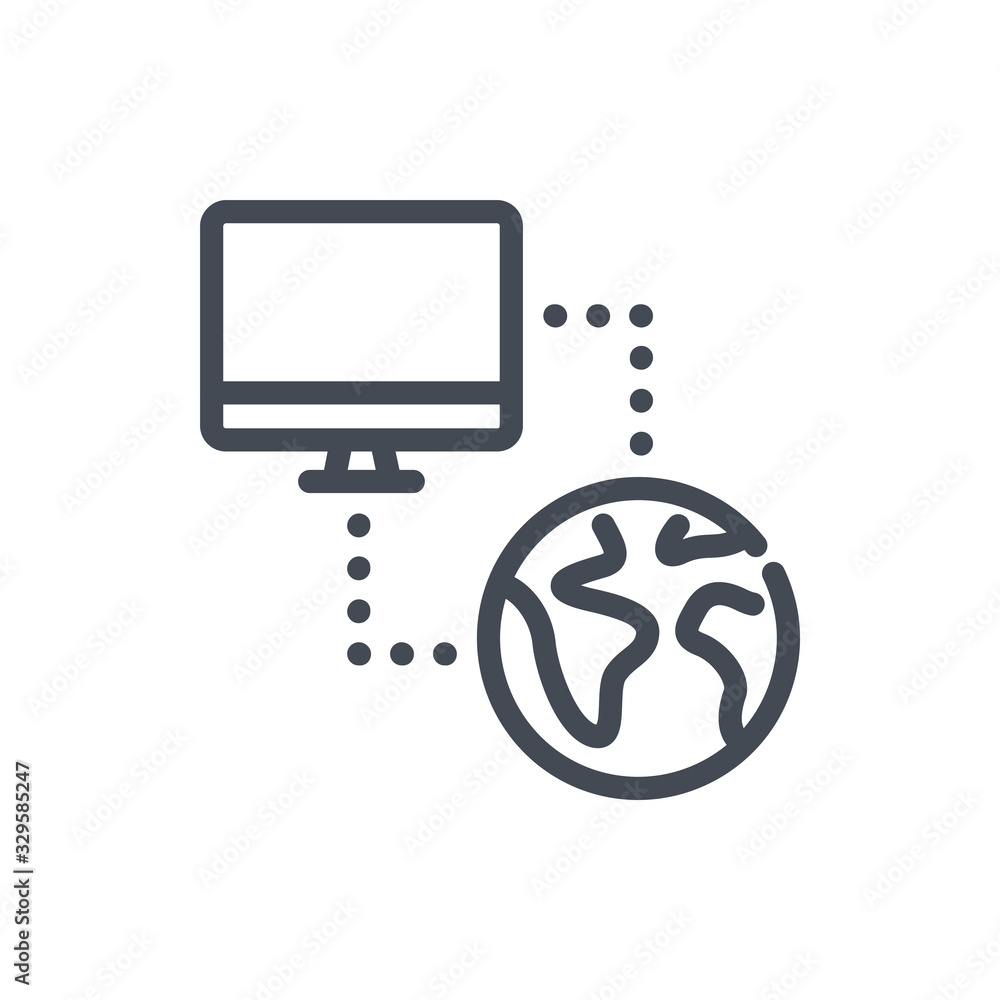 Poster Network connection line icon. Computer with connection to global network vector outline sign.