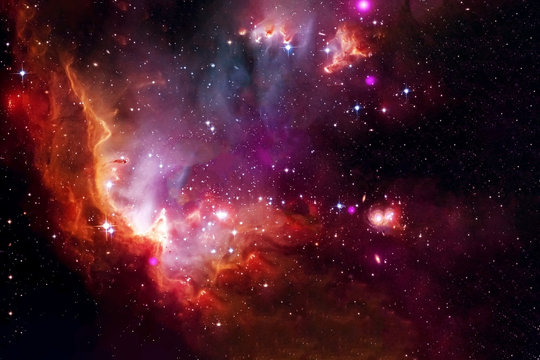 The cosmic nebula is red. Elements of this image were furnished by NASA.
