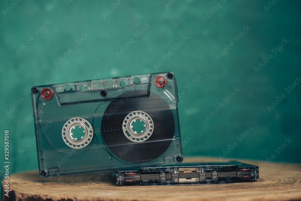 Aufkleber beautiful audio cassette tape. minimalism retro style concept. 80s. background pattern for design.