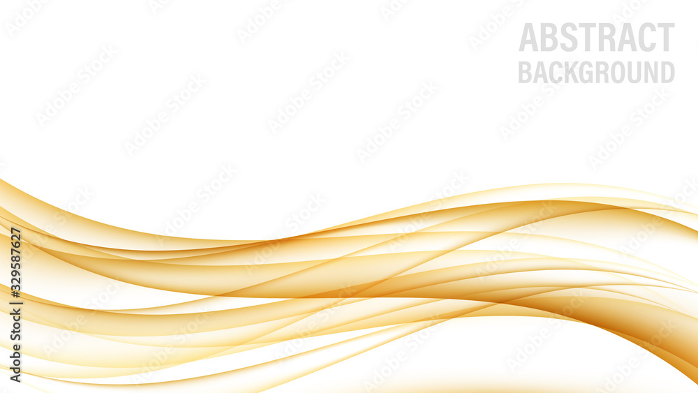 Poster Abstract background with gold waves. Abstract digital gold gradient waves. White background. Shiny golden moving sparkle design element. Vector decorative illustration. White backdrop.