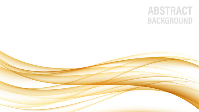Abstract background with gold waves. Abstract digital gold gradient waves. White background. Shiny golden moving sparkle design element. Vector decorative illustration. White backdrop.