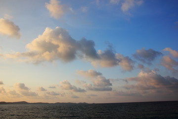 Clouds and morning sky on the sea.white clouds over the tropical sea at sunset.