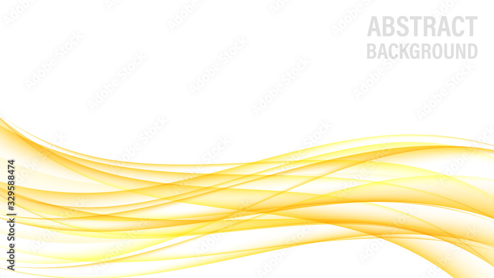Poster Abstract background with gold waves. Abstract digital gold gradient waves. White background. Shiny golden moving sparkle design element. Vector decorative illustration. White backdrop.